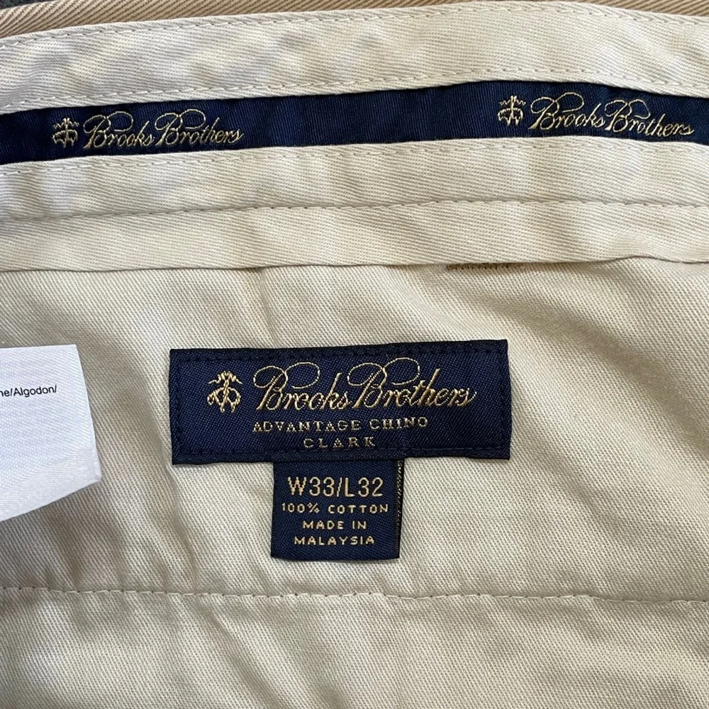 Brooks‎ Brothers Advantage Chino Clark Fit Khaki Pants Mens 33x32 Tan Cotton
